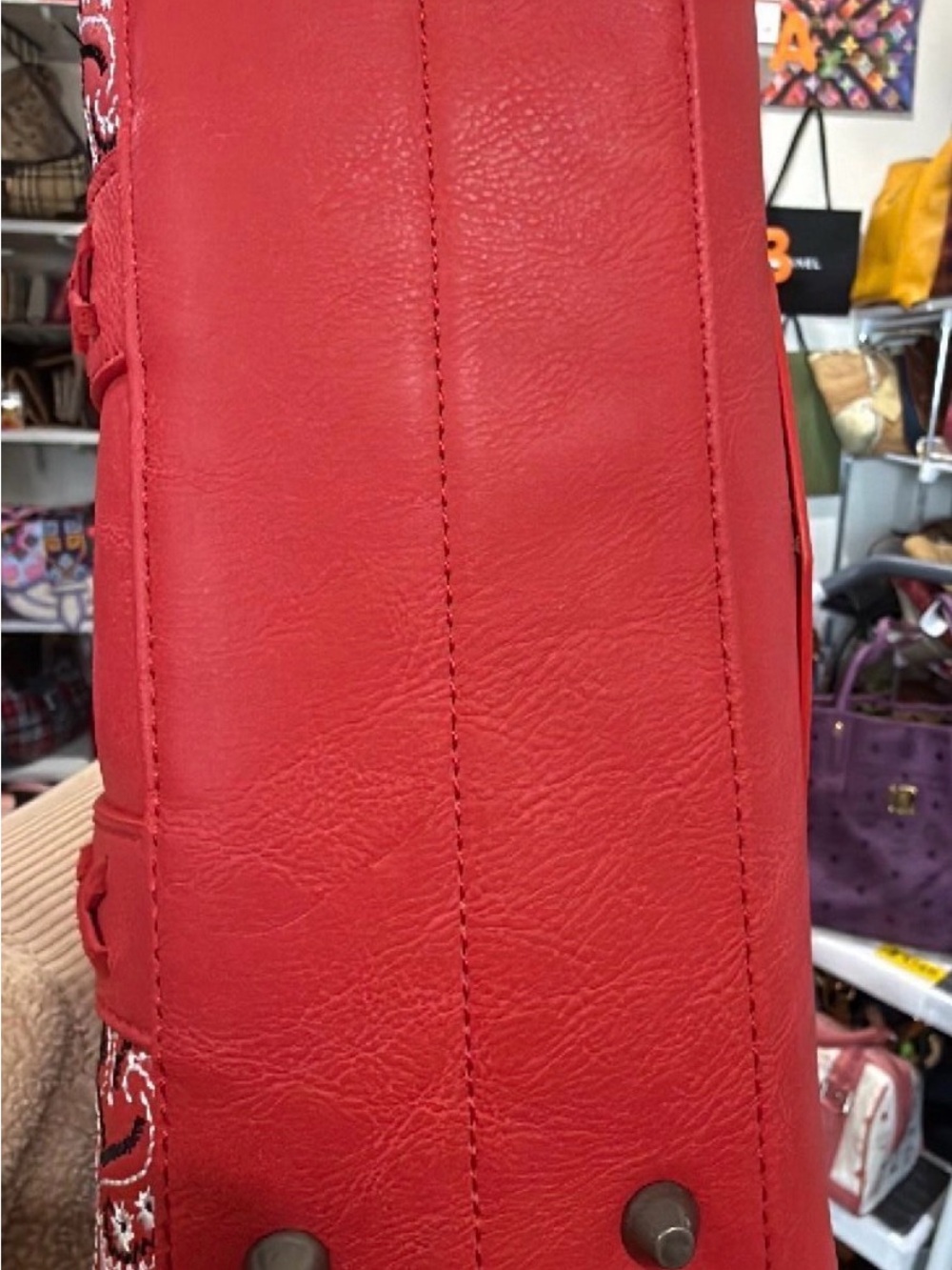 Wrangler Red Bandana-Accent Satchel with Bow Charm - Picture 3 of 6